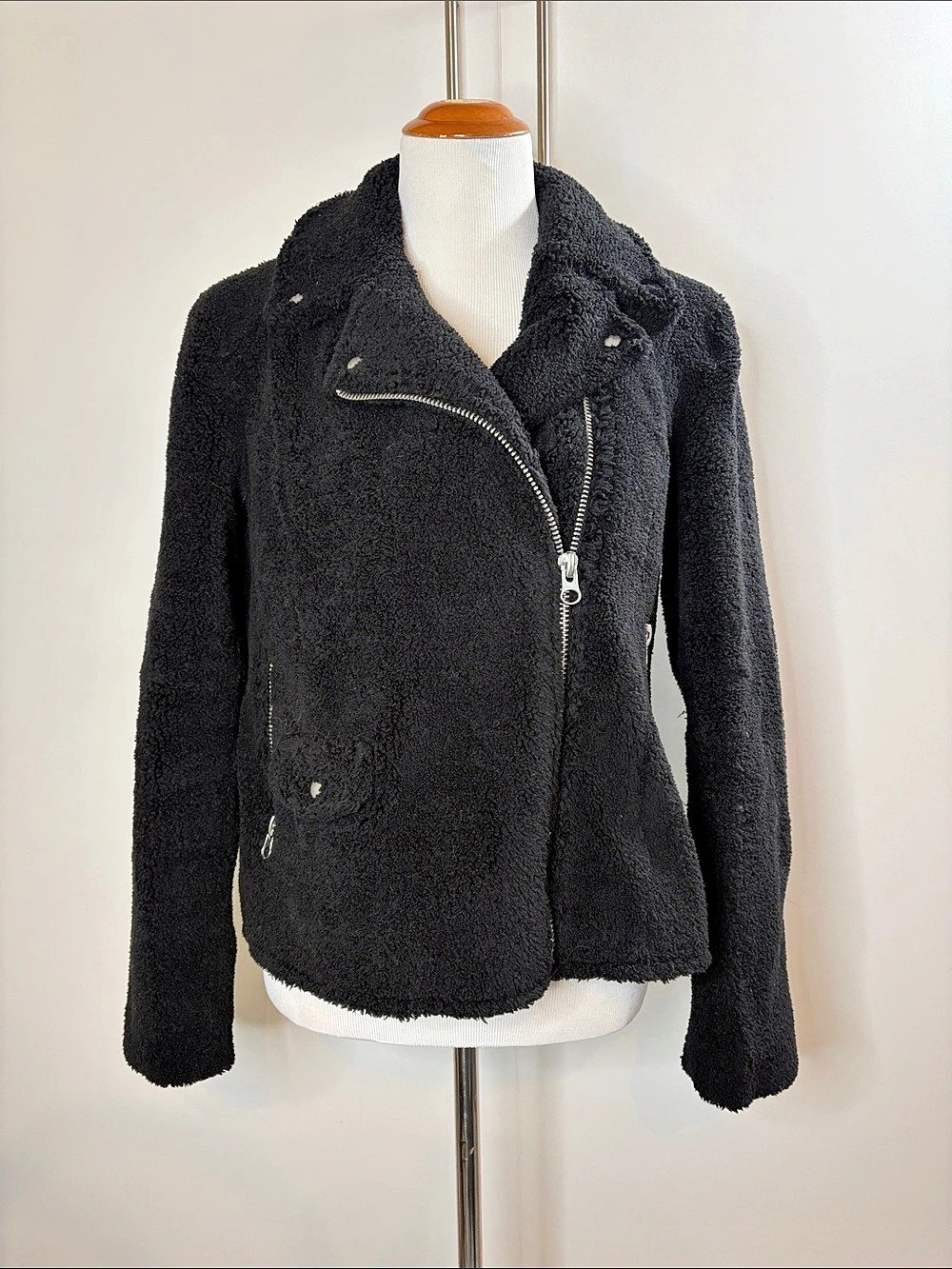 STAND Teddy Moto Jacket in Black Size 40 Like New